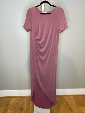 Mod Ref Mauve Pink Draped Maxi Dress with Side Slit